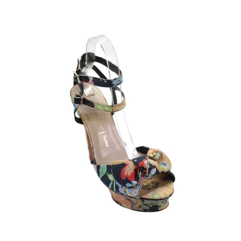Loeffler Randall Womens Silk Floral Open Toe Platform Heels Multicolor Size 8